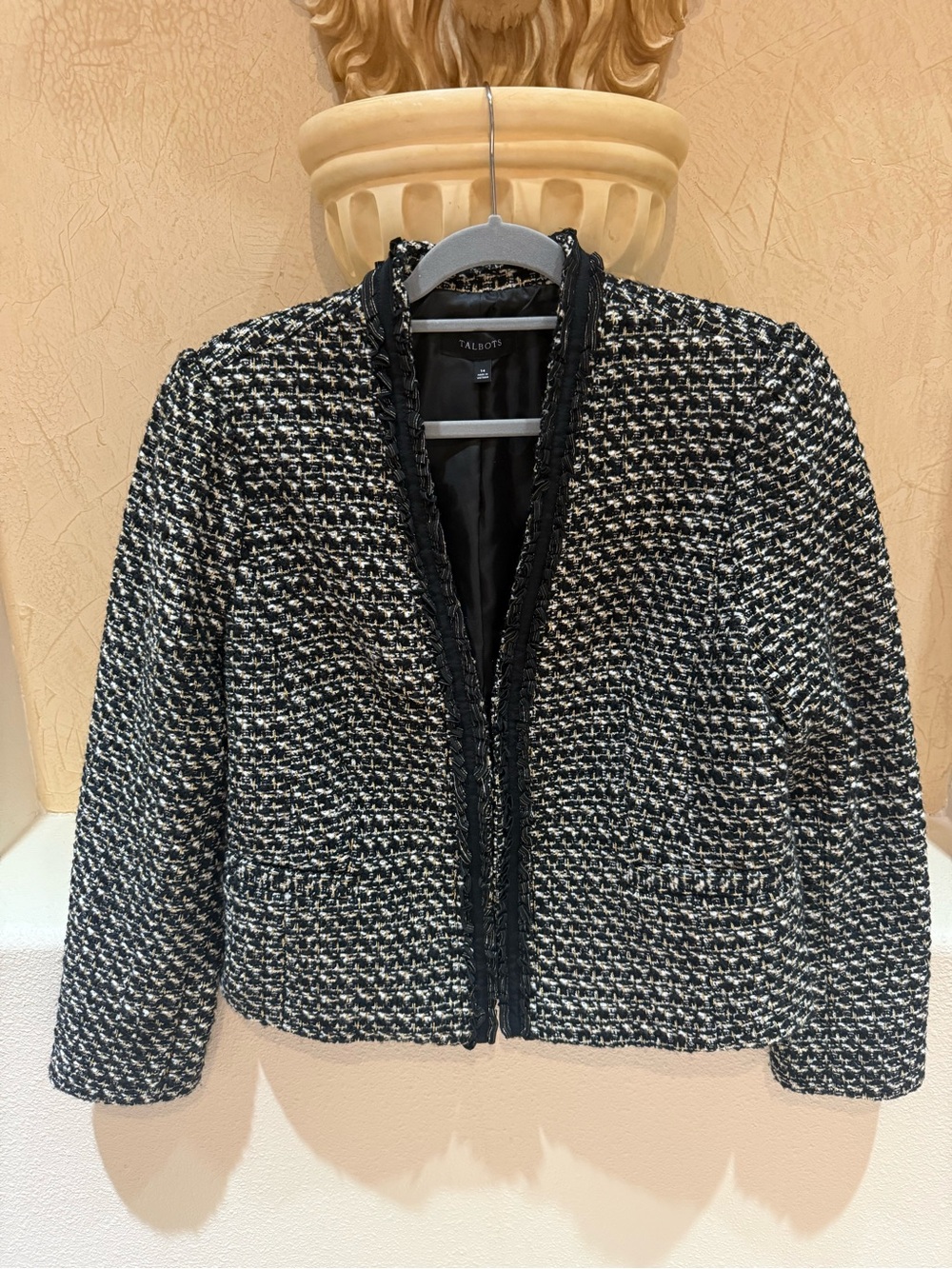 Talbots Black & White Tweed Open-Front Blazer